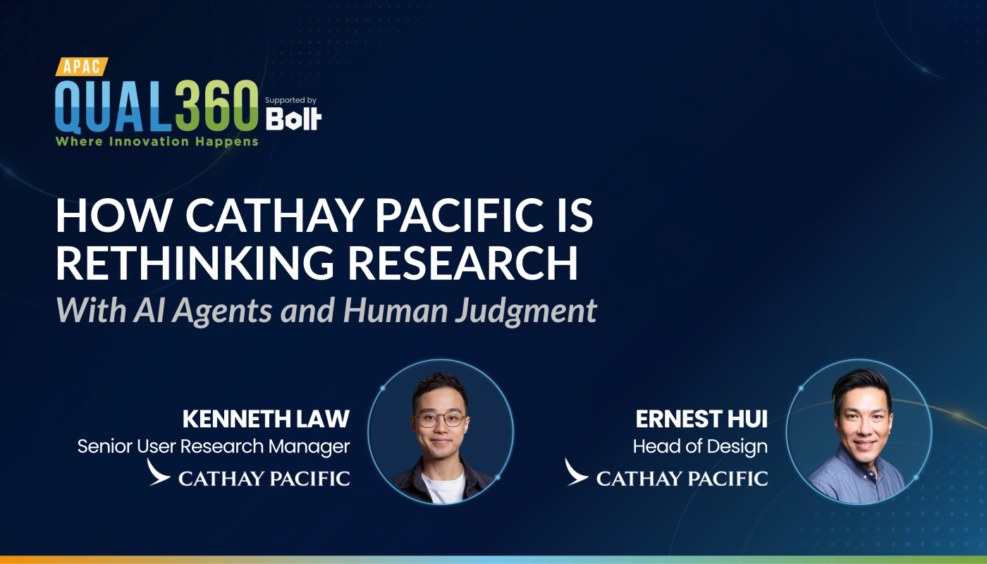 Ernest Hui and Kenneth Law of Cathay Pacific discuss AI agents in research and human judgment at QUAL360 APAC 2026