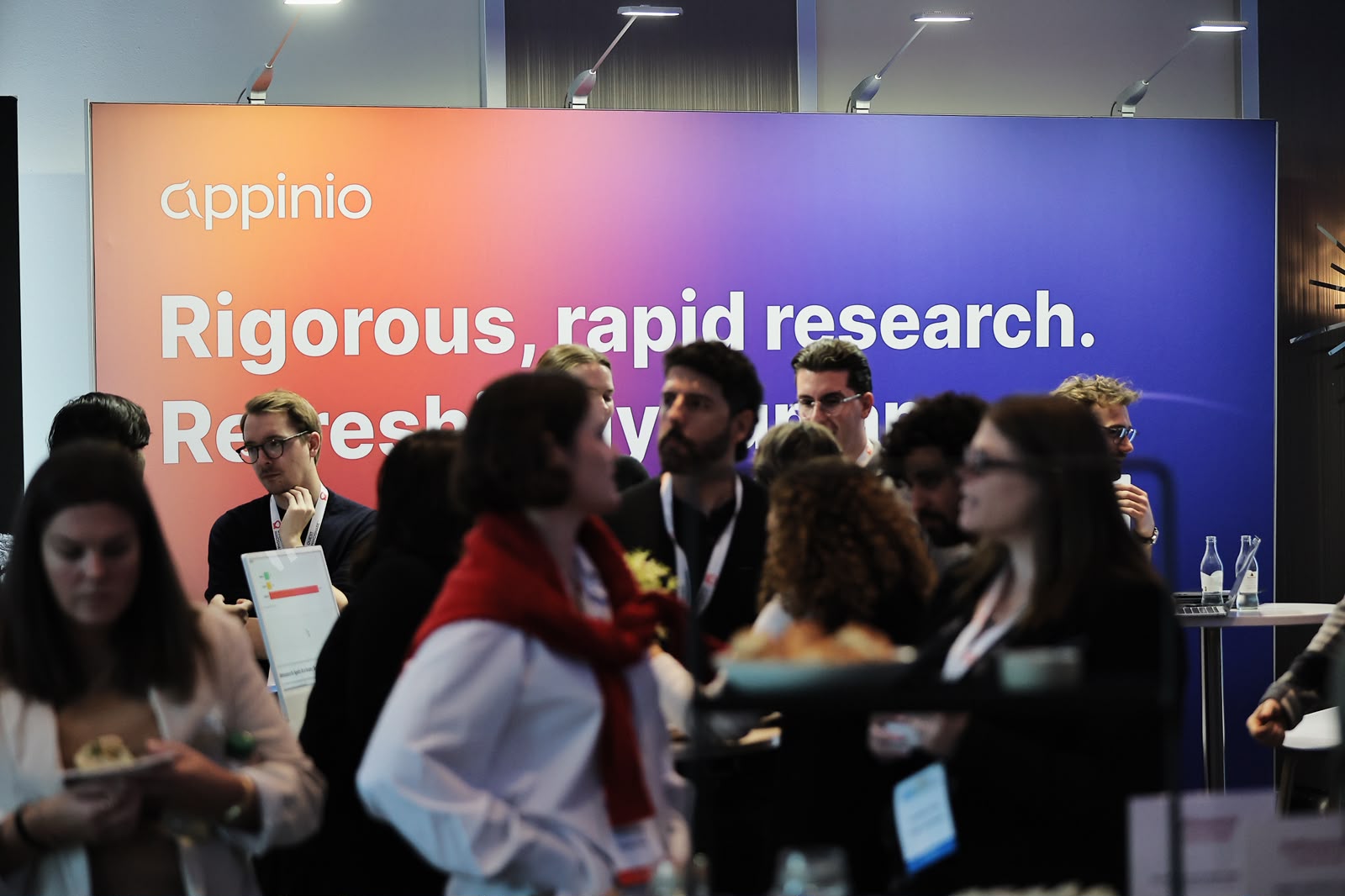 MRMW Europe 2026 – Networking at the Appinio stand Attendees networking in front of the Appinio stand at MRMW Europe 2026 in Berlin