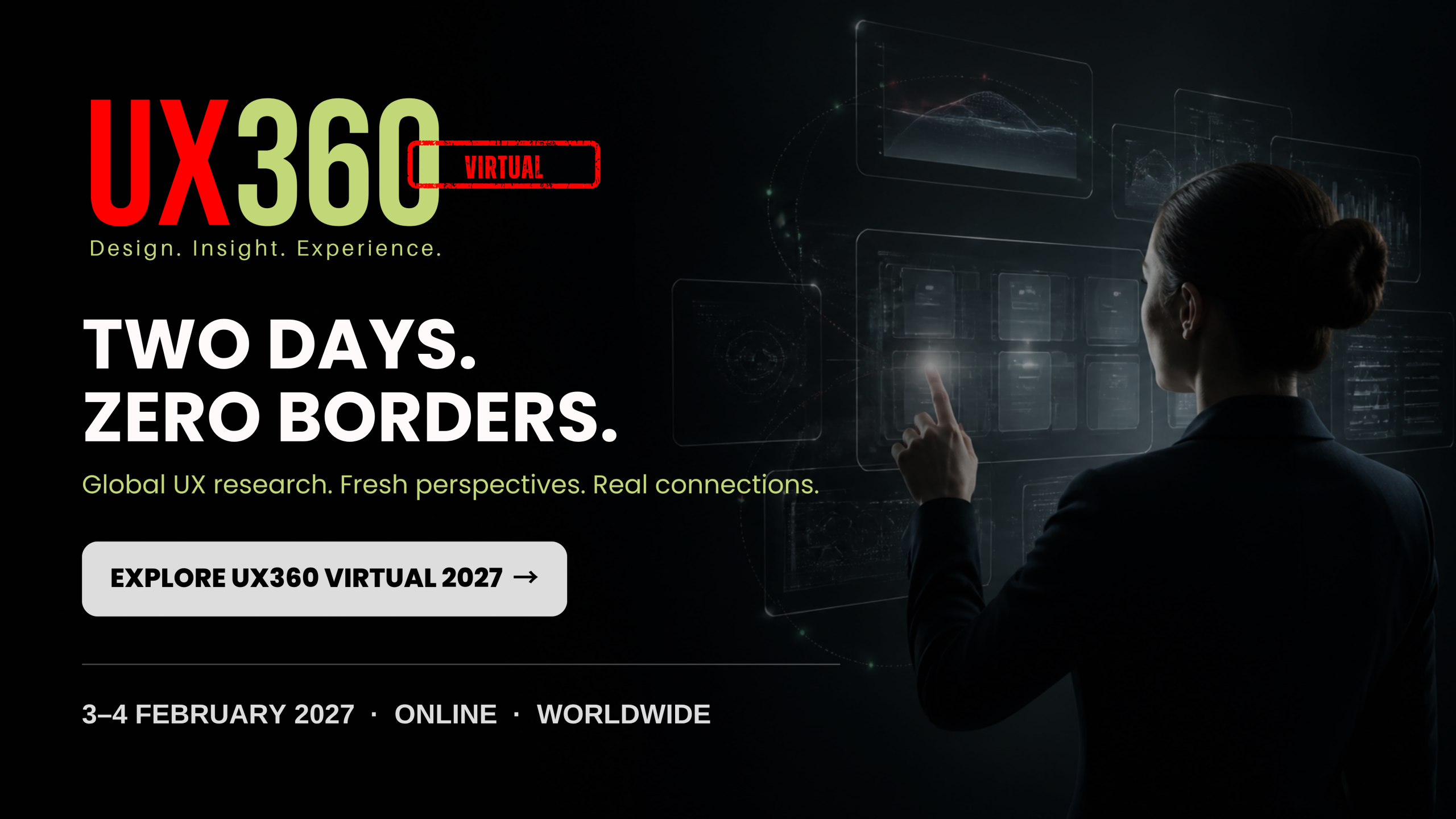 UX360 Virtual Summit 2027 promotional banner for the online UX research conference, 3–4 February 2027