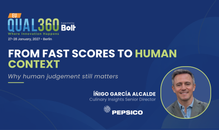 QUAL360 Europe 2027 interview banner featuring Íñigo García Alcalde of PepsiCo, exploring AI in qualitative research and human context.