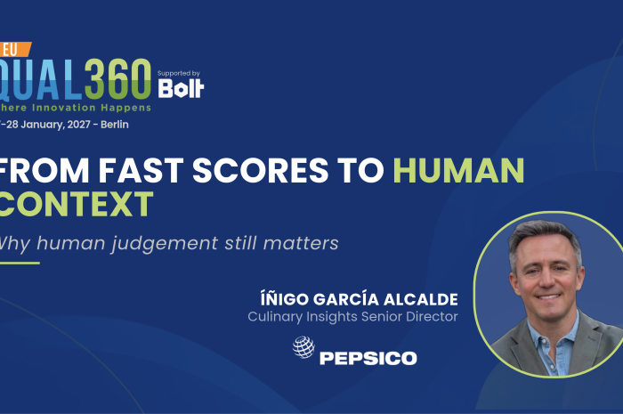QUAL360 Europe 2027 interview banner featuring Íñigo García Alcalde of PepsiCo, exploring AI in qualitative research and human context.